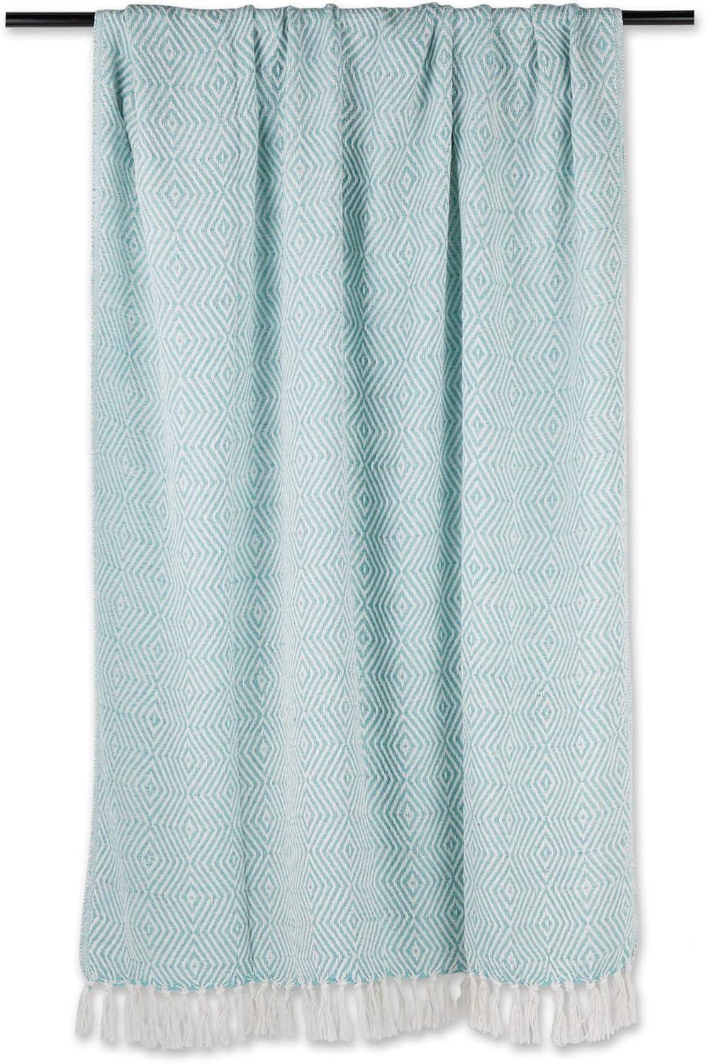 Design Imports 50"x60" Diamond Geometric Throw Blanket Aqua : Lightweight Woven Cotton, Machine Washable, Cozy for All Ages