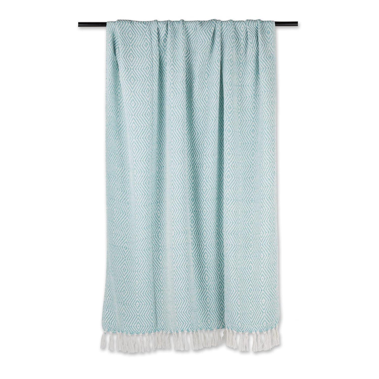 Design Imports 50"x60" Diamond Geometric Throw Blanket Aqua : Lightweight Woven Cotton, Machine Washable, Cozy for All Ages