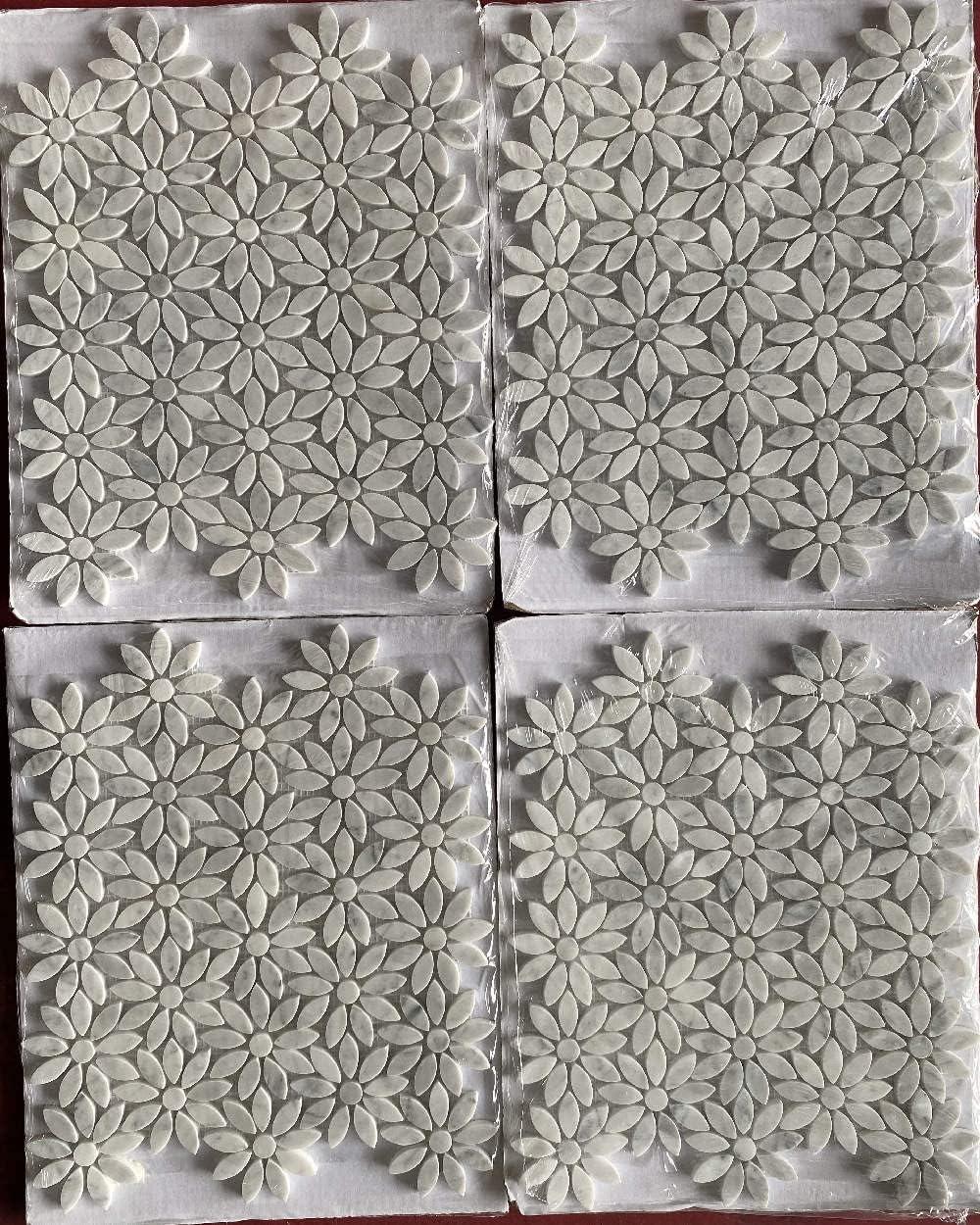 Carrara White Marble Daisy Flower Mosaic Tile Sheet