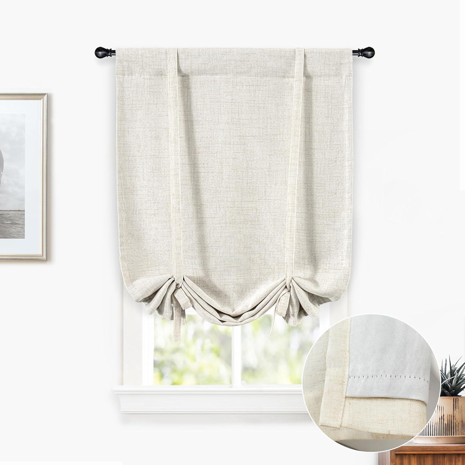 Light Linen Blackout Thermal Insulated Tie-Up Curtain 25"x47"