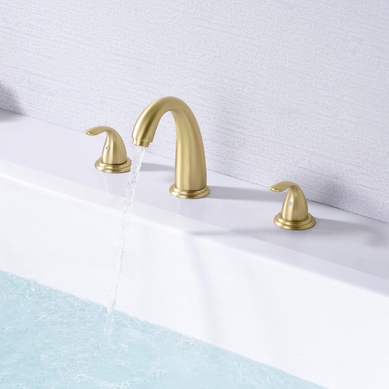 Sumerain 3 Hole Widespread Roman Tub Faucet Brushed Gold with with Brass Rough in Valve, High Flow