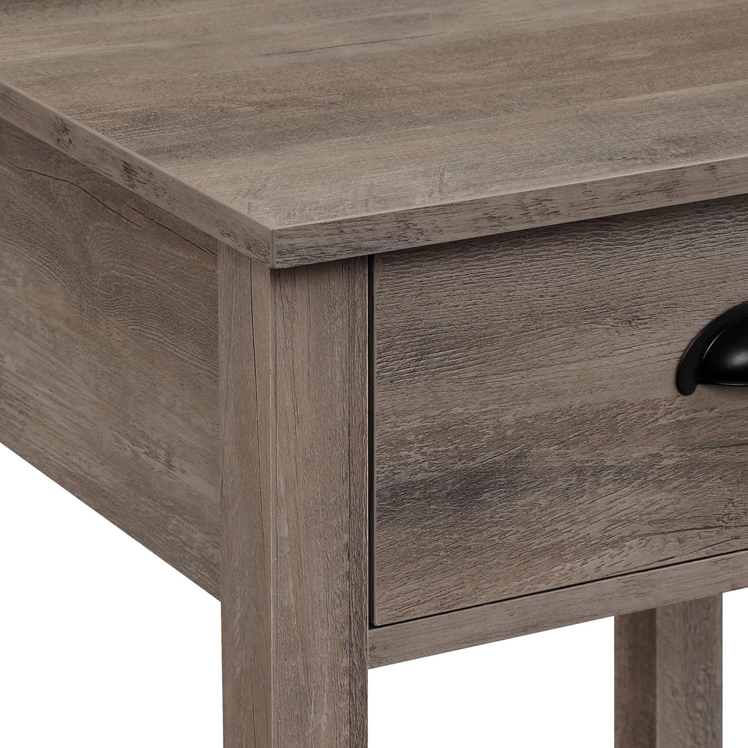 Juego de Mesa Auxiliar con Cajón Individual Estilo Granja Campestre en Lavado Gris