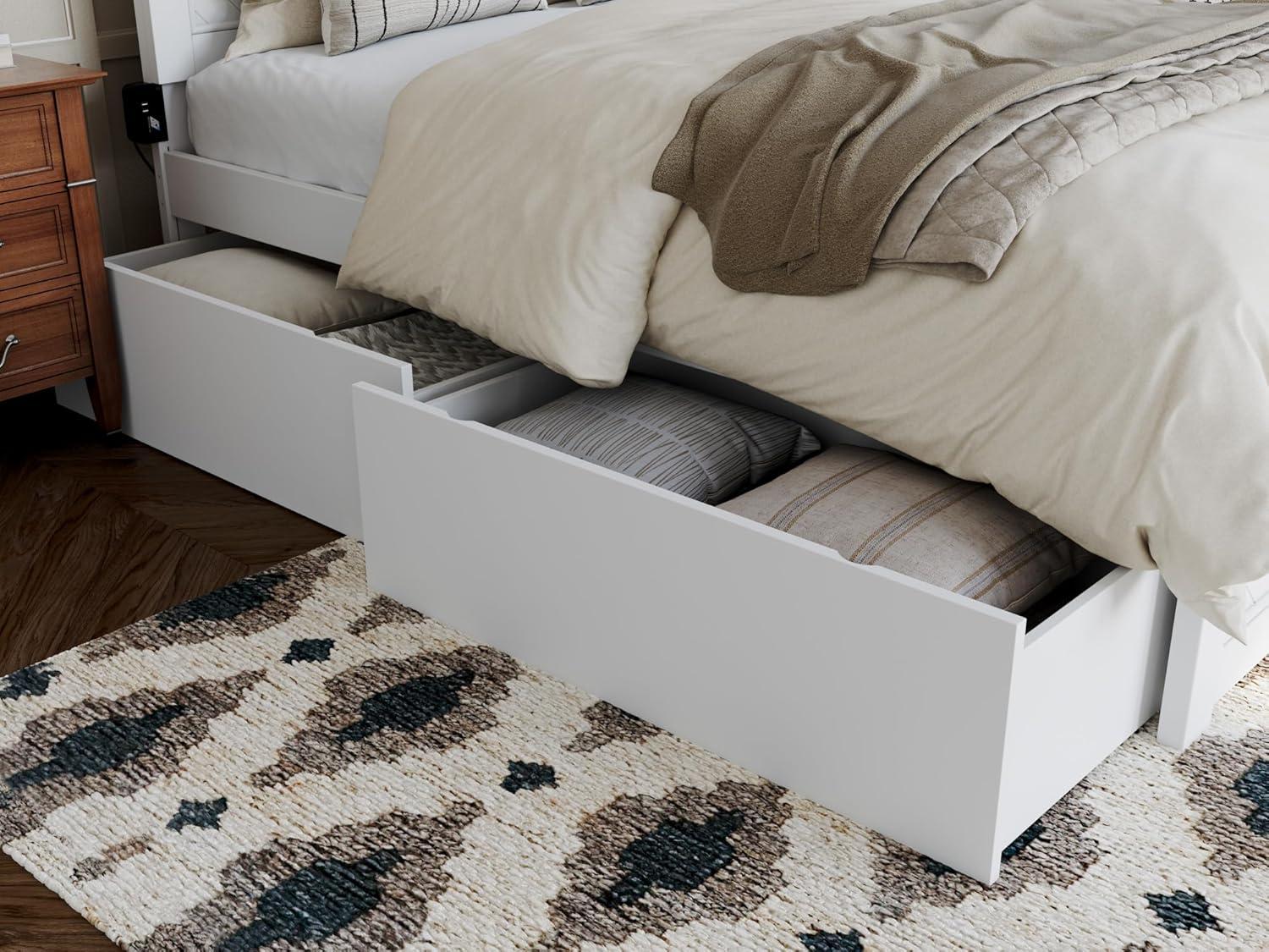 AFI Canyon White Solid Wood Platform Bed with Matching Footboard & Storage Drawers, Full