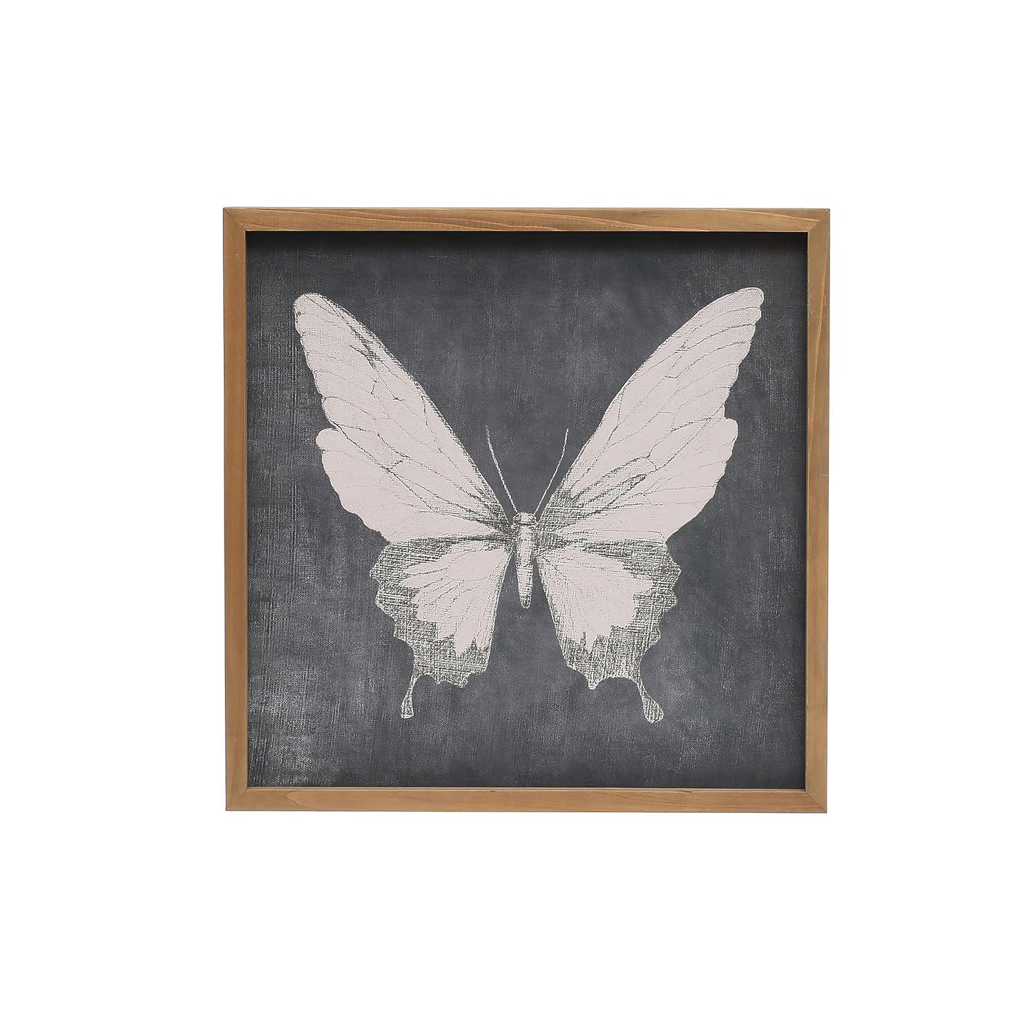 Creative Co-Op 15.75 Inches Square Wood Framed Wall Décor with Butterfly, Multicolor