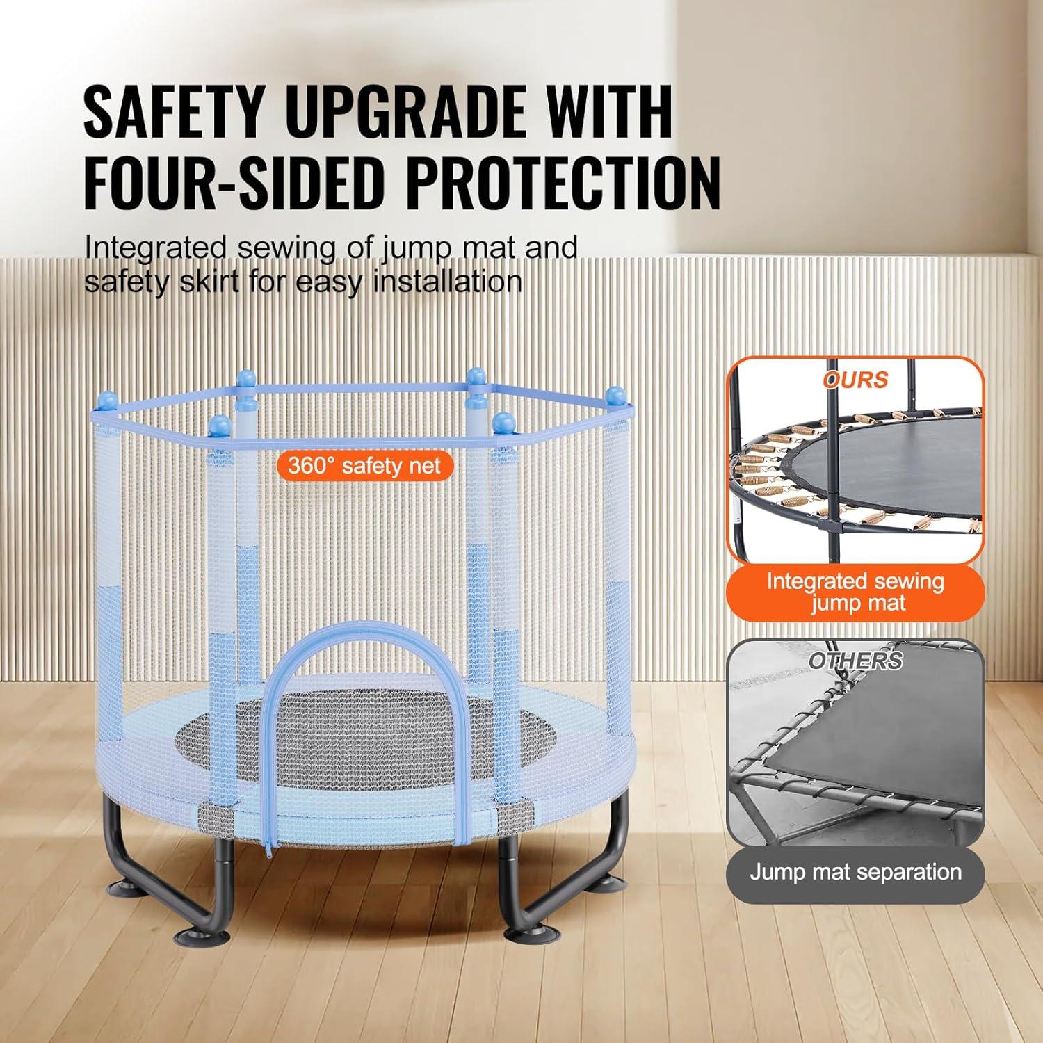 VEVOR 60" Trampoline for Kids Mini Toddler Trampoline with Net Indoor Outdoor