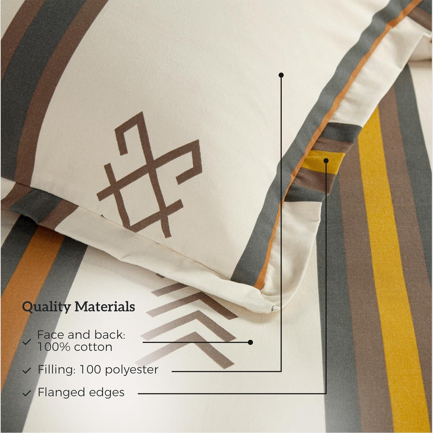 HiEnd Accents Toluca Canvas Western Bedding 3 Piece Full Comforter Set, Cattle Brand Symbols Print, Striped Cotton Rustic Cabin Lodge Bed Set, 1 Comforter, 2 Pillow Shams