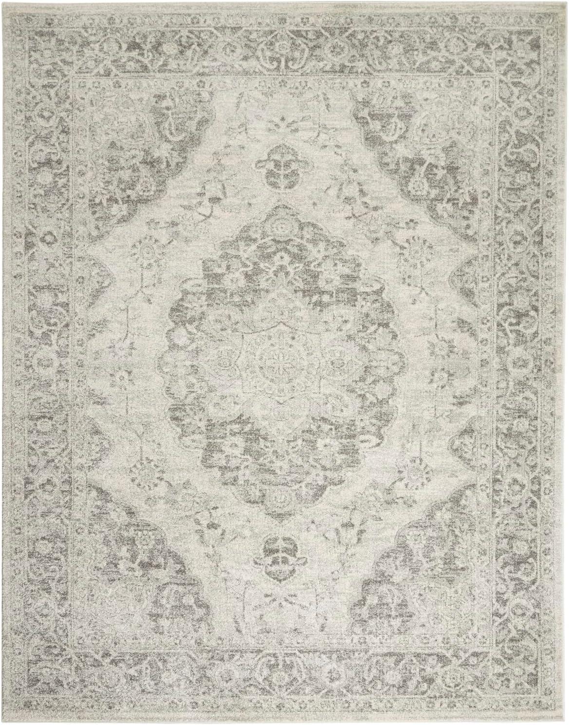 Ivory and Grey Synthetic Rectangular 6' x 9' Area Rug