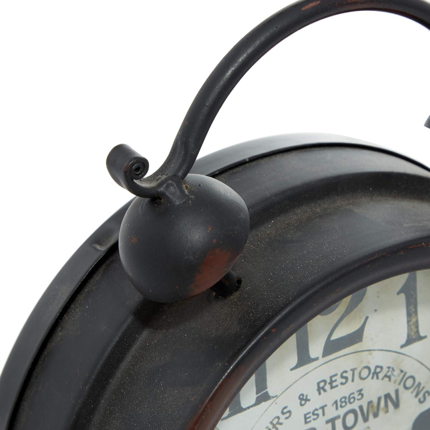 Vintage Brown Iron Clock with Decorative Bells