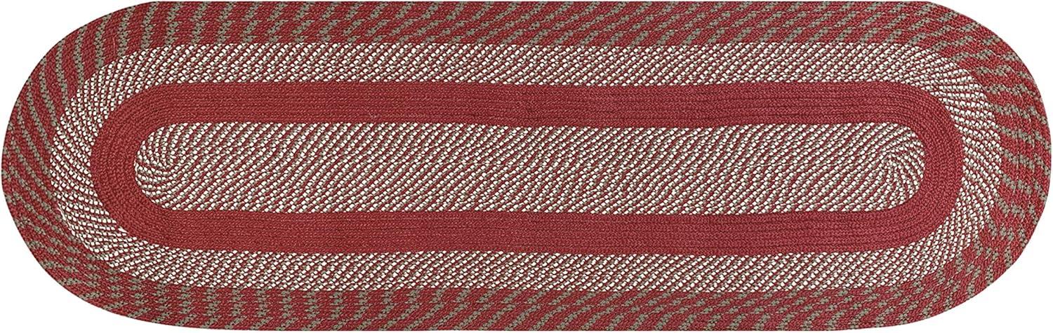 24" x 72" Newport Braid Collection Barn Red 100% Polypropylene Stripe Pattern Reversible Indoor Utility Runner Rug  - Better Trends