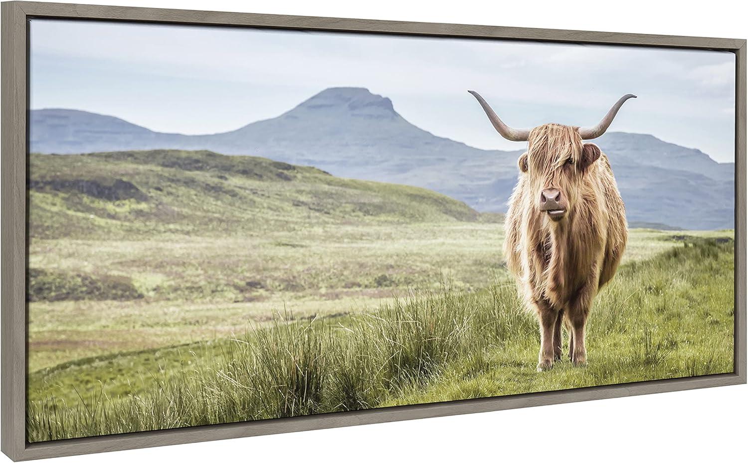 Sylvie Highland Cow Mountain Landscape by The Creative Bunch Studio Framed Wall Canvas - Kate & Laurel All Things Decor