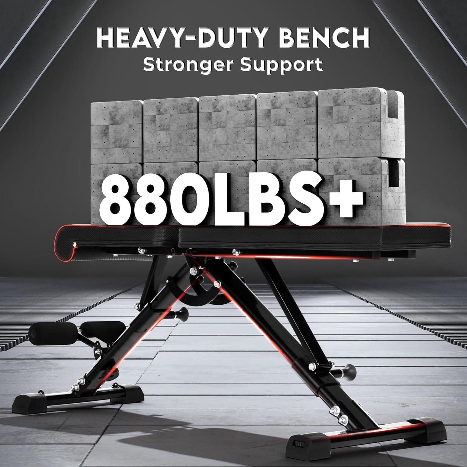 ‎Yes4All 880lb Capacity Adjustable Weight Bench, Foldable Workout Bench for Home Gym, Incline Bench with Innovative Stabilizing Frame