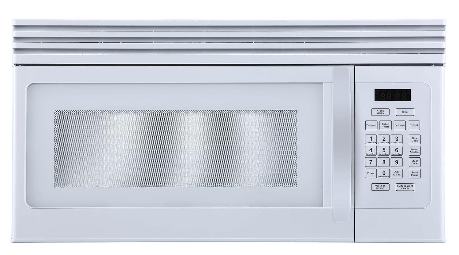 Black+Decker EM044KJNP10A 1.6-Cu. Ft. Over-the-Range Microwave with Top Mount Air Recirculation Vent, White