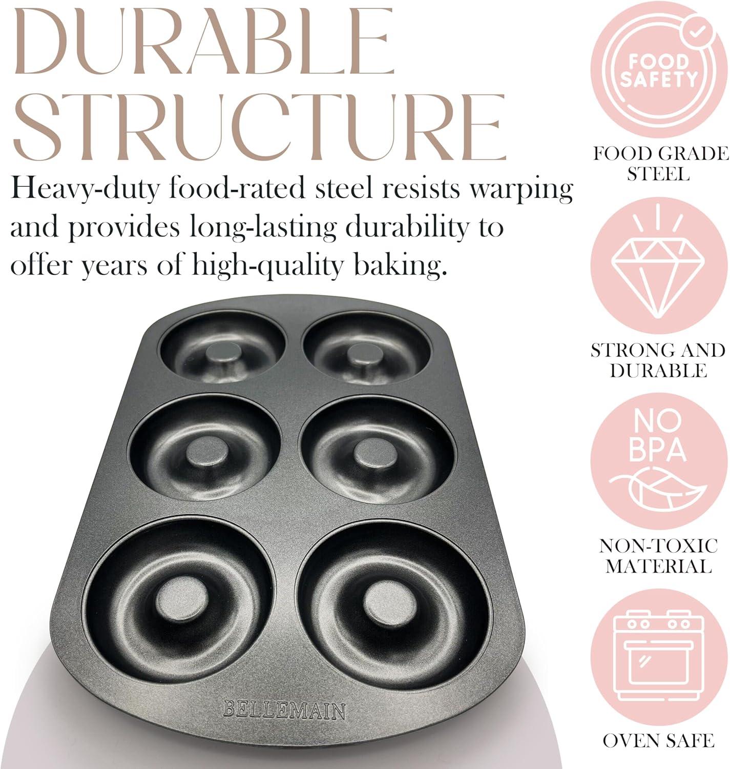 Bellemain Premiere Donut Pan for Baking Nonstick Doughnut Pan with 6-Doughnut Molds | Steel Donut Trays | Make Perfect Bagels and Cake Donuts (2)