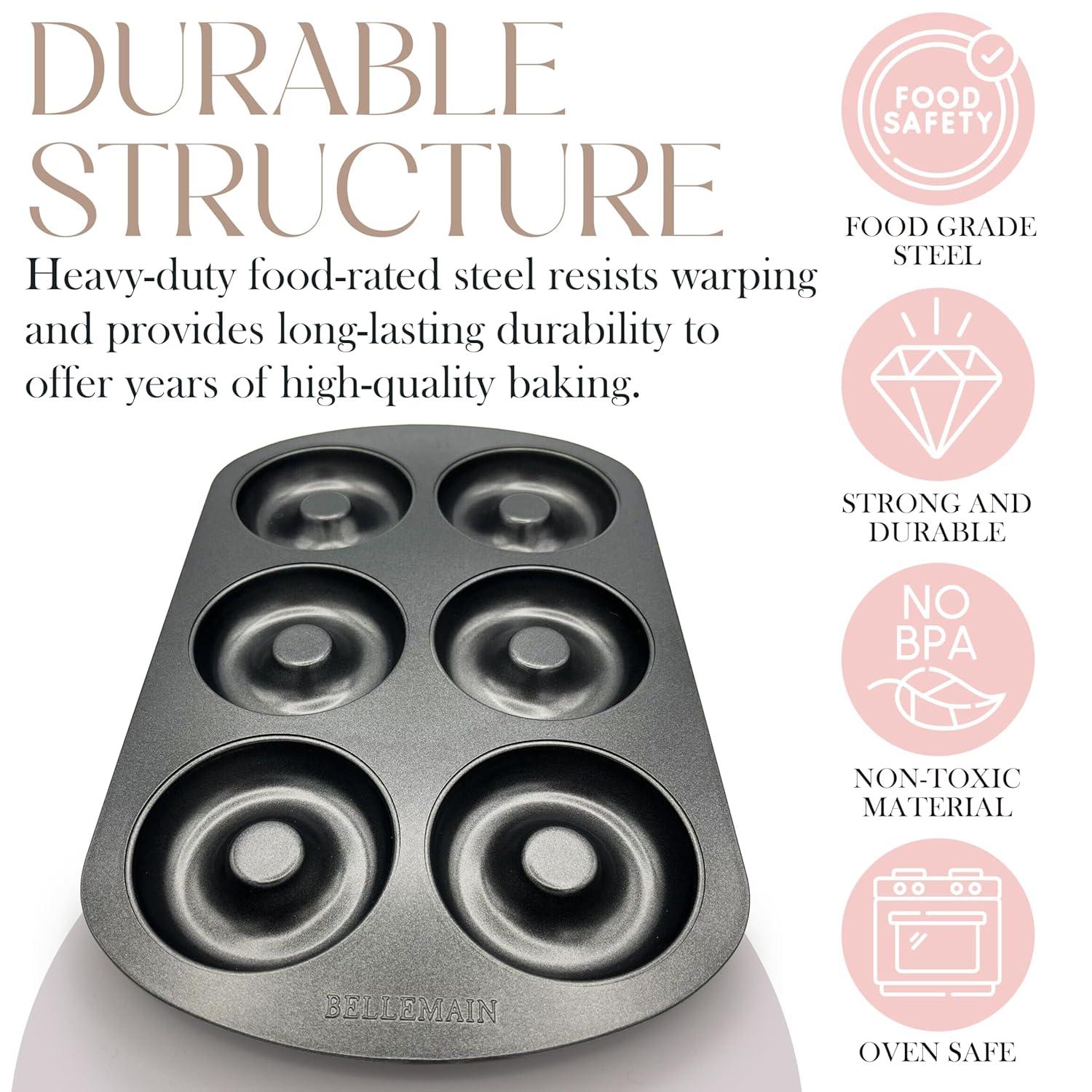 Bellemain Premiere Donut Pan for Baking Nonstick Doughnut Pan with 6-Doughnut Molds | Steel Donut Trays | Make Perfect Bagels and Cake Donuts (2)