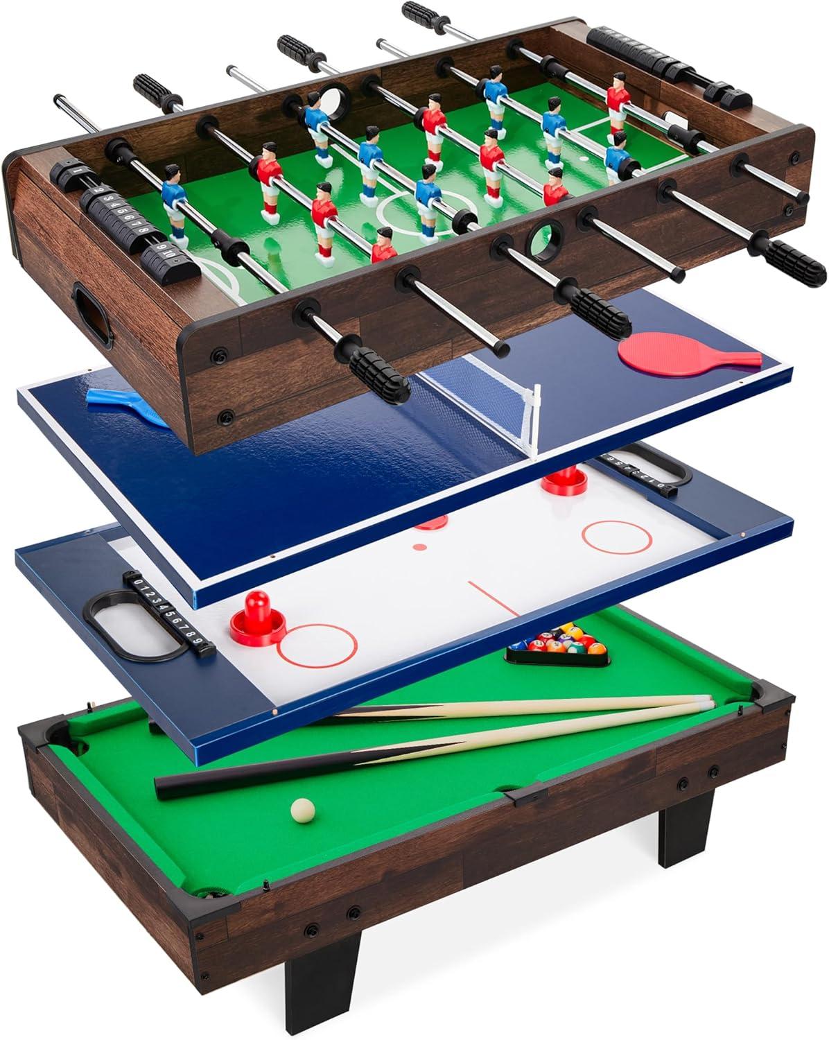 Best Choice Products 4-in-1 Multi Game Table, Childrens Arcade Set w/ Pool Billiards, Air Hockey, Foosball