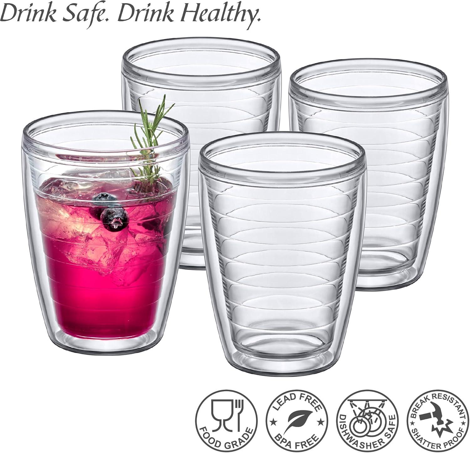 Amazing Abby - Alaska - 16-Ounce Insulated Plastic Tumblers (Set of 4), Double-Wall Plastic Drinking Glasses, All-Clear Reusable Plastic Cups, BPA-Free, Shatter-Proof, Dishwasher-Safe