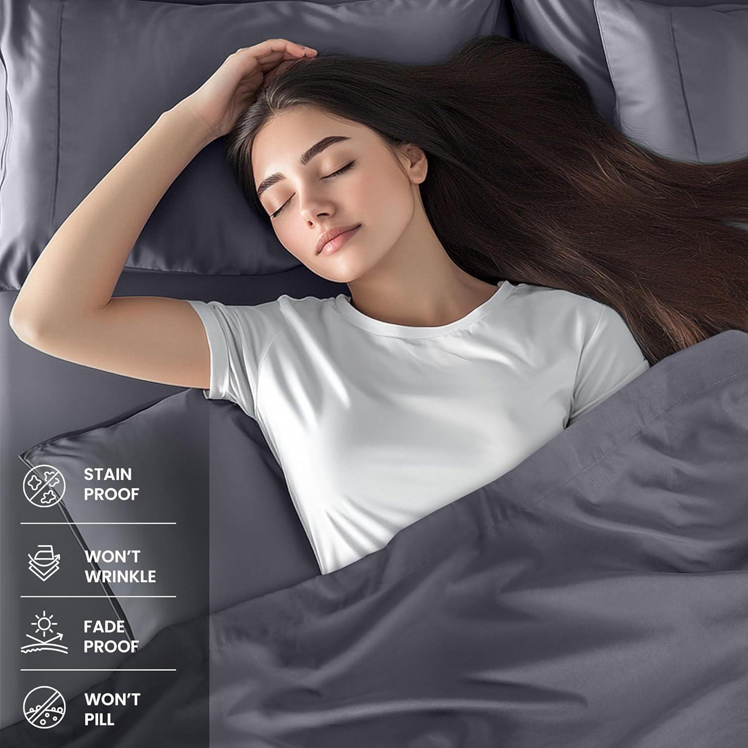 Utopia Bedding Solid 4 Piece Bed Sheets Set For Adults - Microfiber, Fade Resistant (Queen, Grey)
