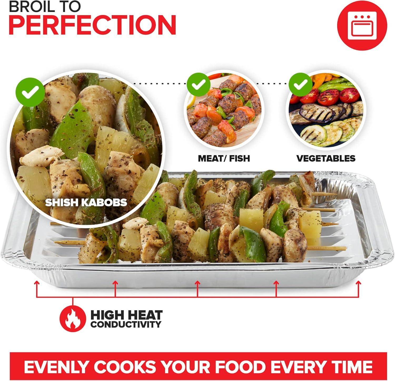 Disposable Aluminum Foil Broiler Pans (10 Pack) - Broiler Drip Pans for Oven - Durable Broiling Pans with Ribbed Bottom Surface for BBQ Grill Like Texture - 13x9 Inch Broiler Pan