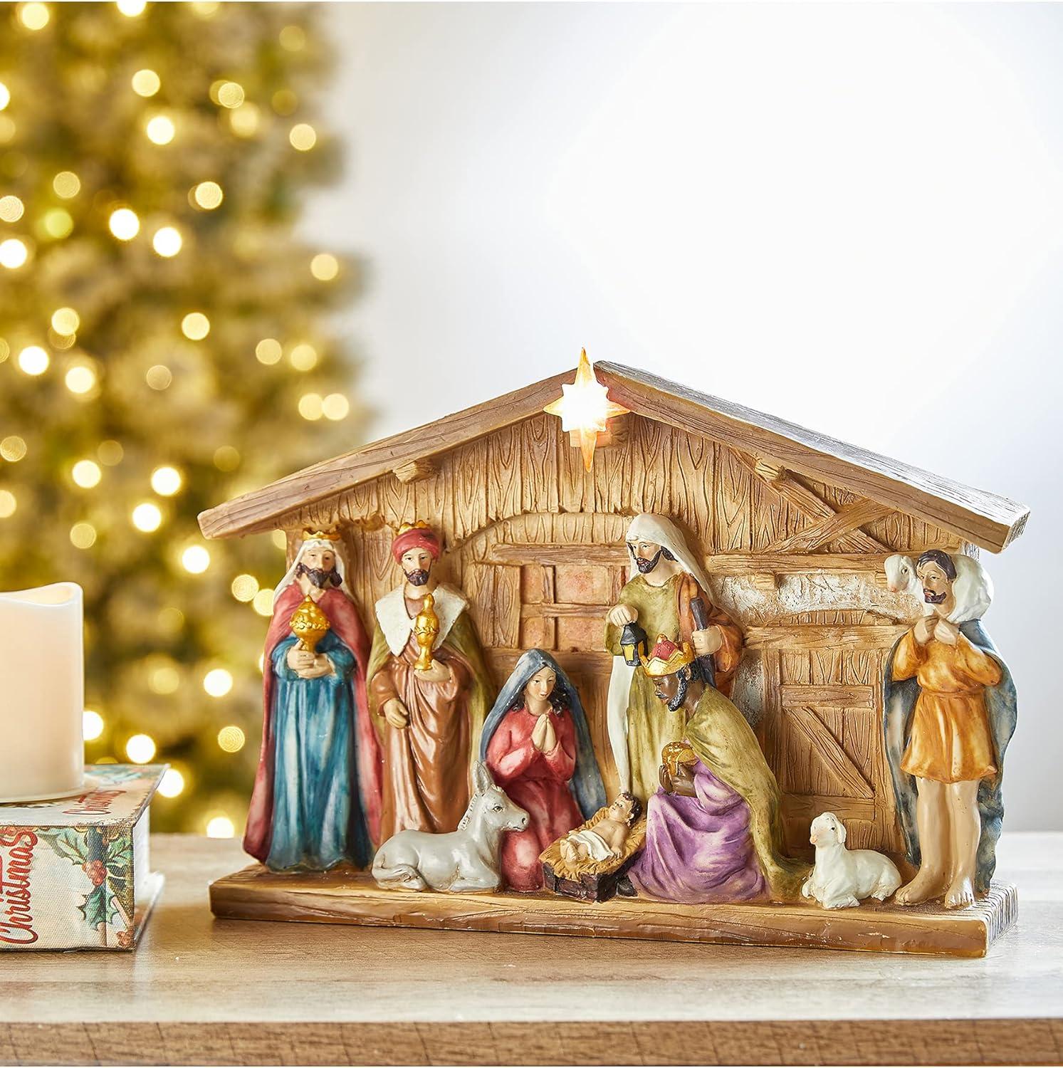 The Twillery Co.® 12.5"L Lighted Resin Nativity House