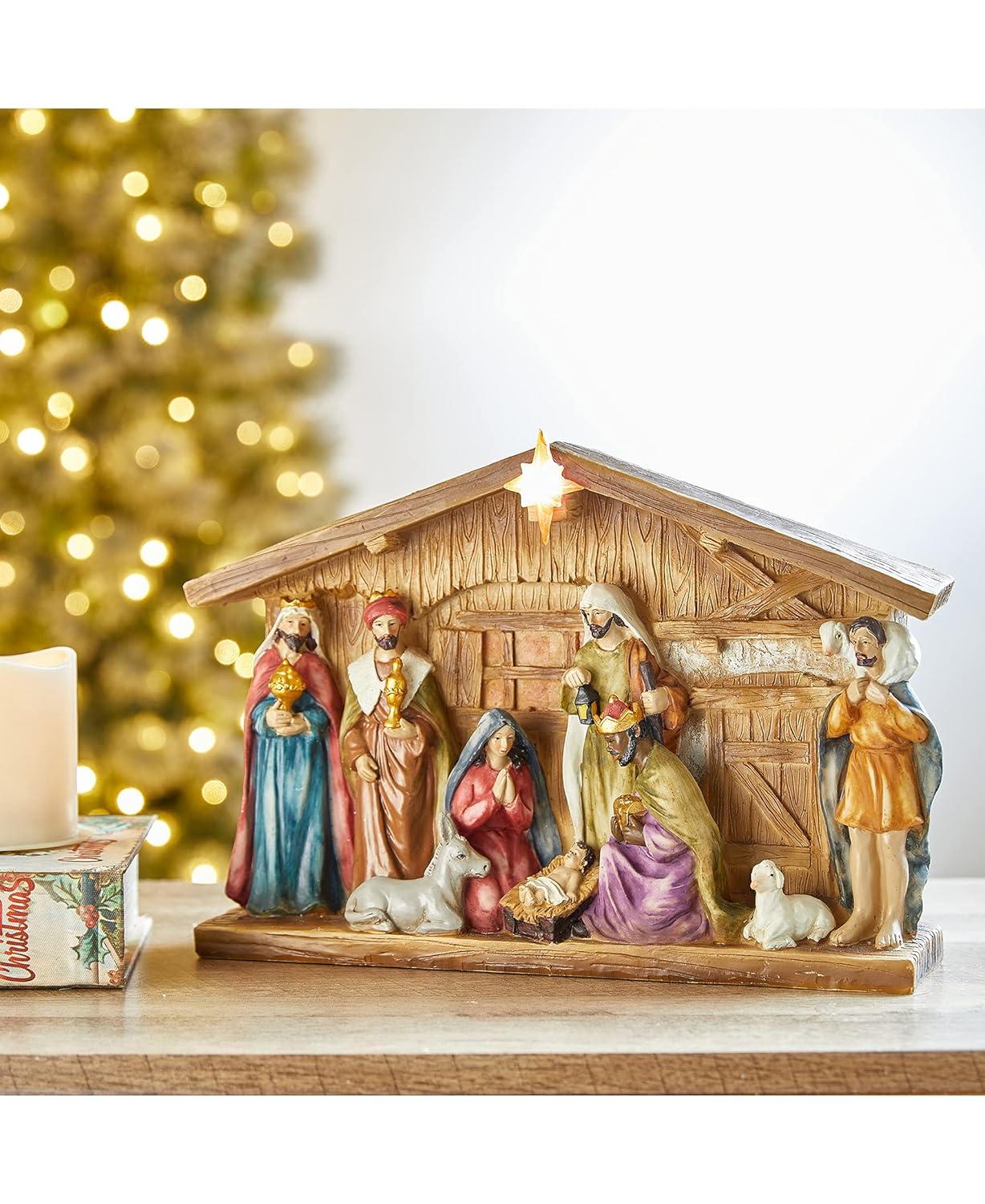The Twillery Co.® 12.5"L Lighted Resin Nativity House