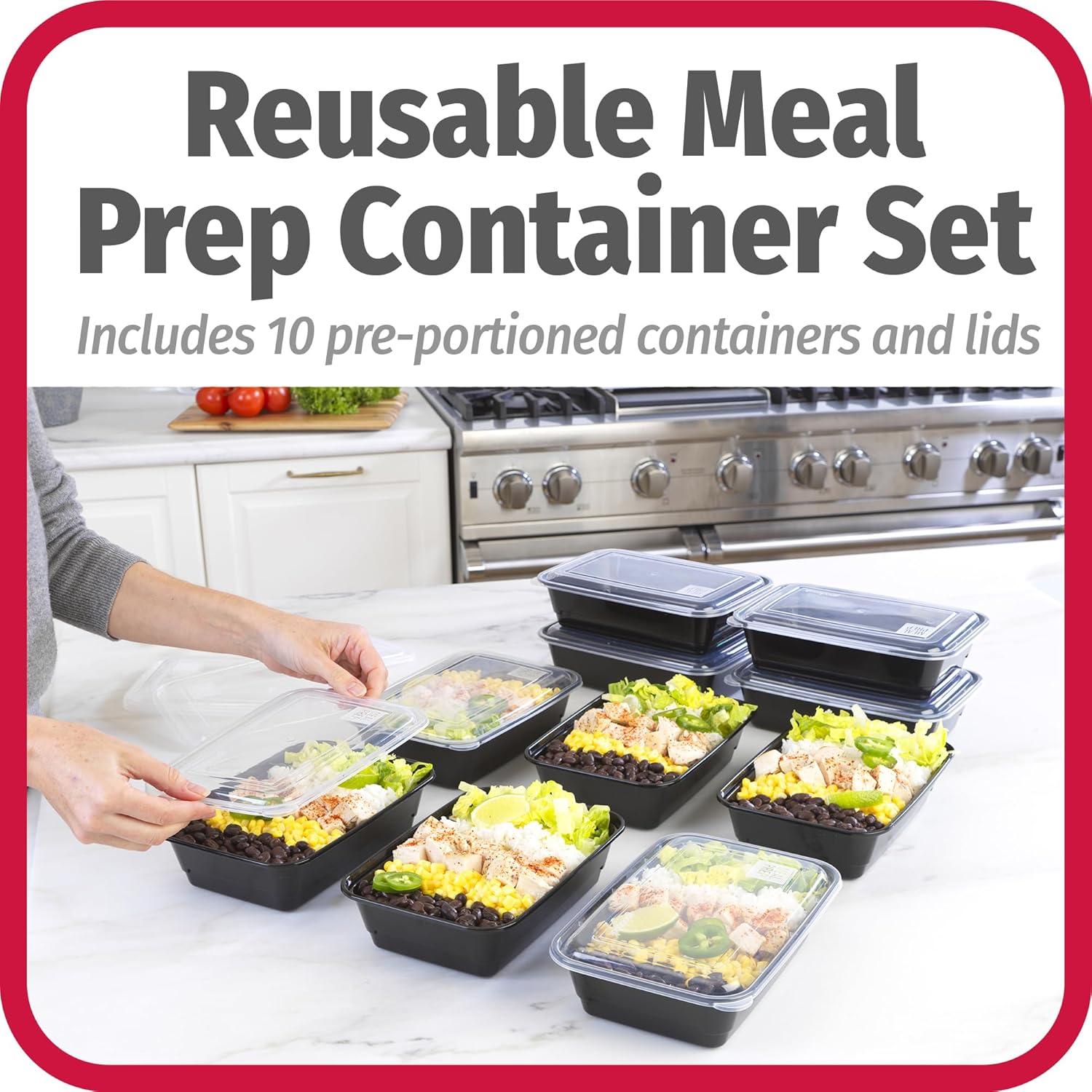 GoodCook Meal Prep 1 Compartment Rectangle Black Containers + Lids - 10ct