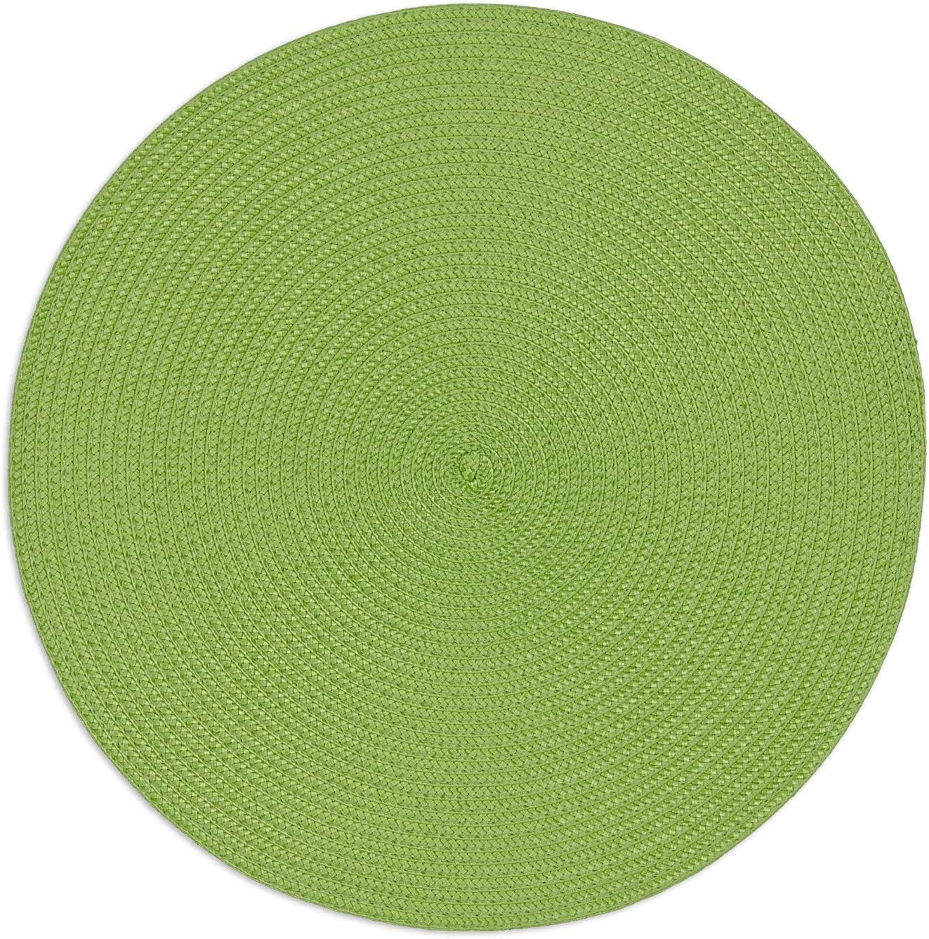 Placemats Set of 6, Lime Green Placemats Set of 6, Round Woven Placemats for Indoor and Outdoor, Washable Woven Placemats for St Patricks Day Placemats, 15 Inch