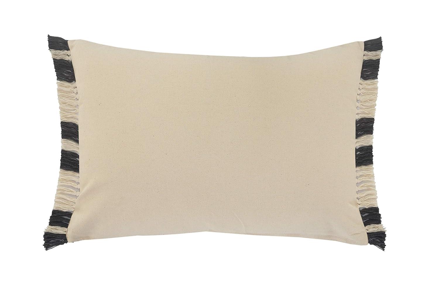 LR Home Gray Double Striped Lumbar Pillow with Fringe
