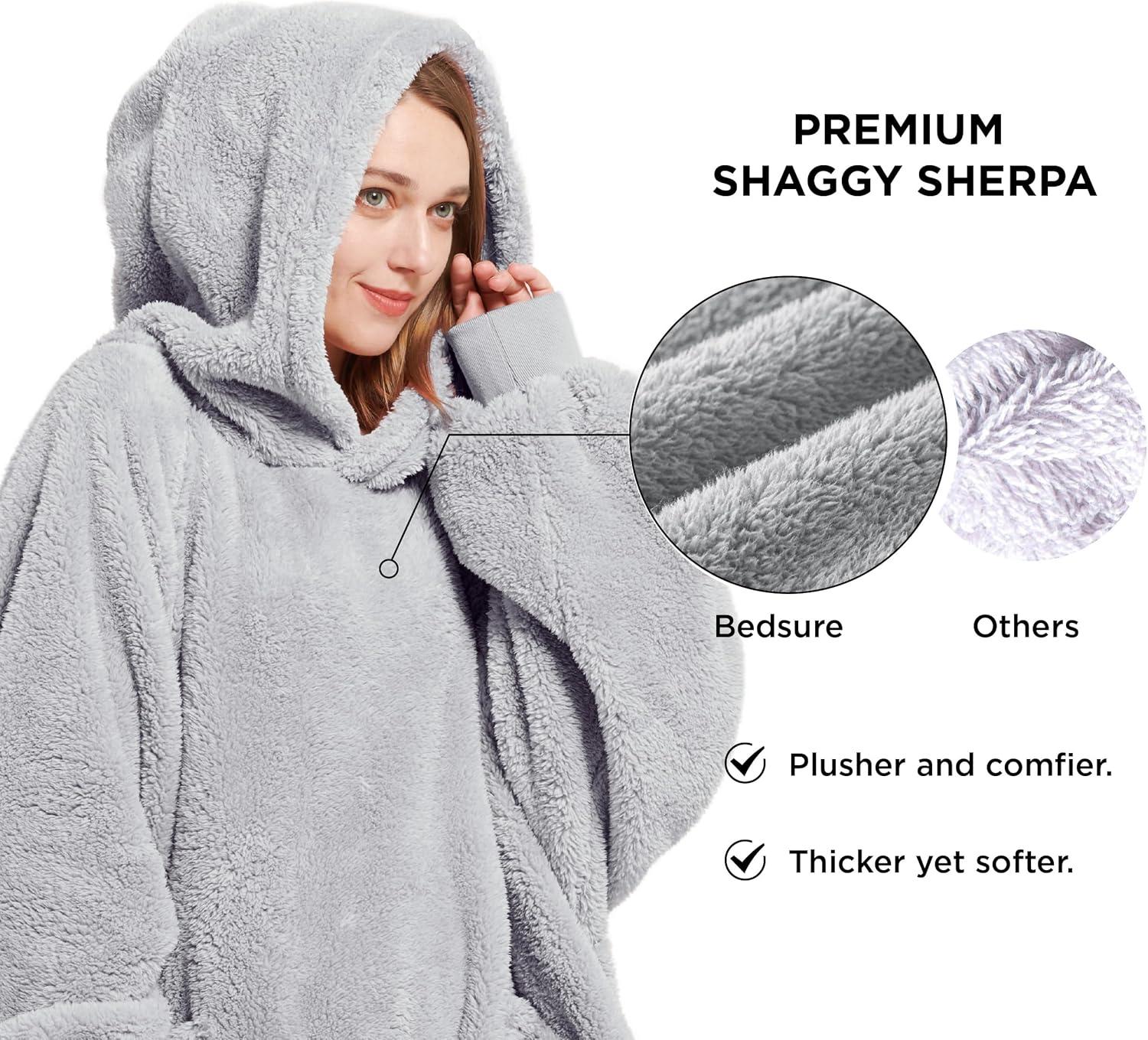 Bedsure Bedsure Wearable Blanket Hoodie Gifts For Women - Cozy Sherpa Hoodie Blanket For Adult Men, Warm Hooded Blanket Sweatshirt