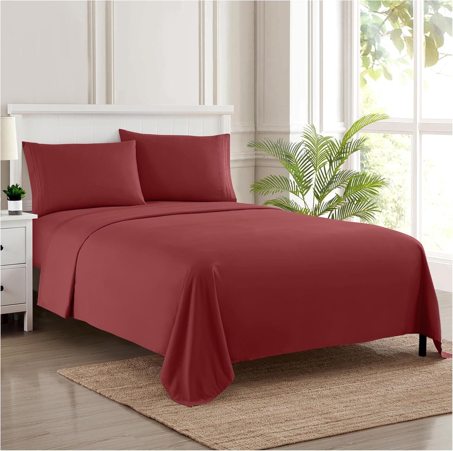Sweet Home Collection 1800 Series Bed Sheets - Extra Soft Microfiber Deep Pocket Sheet Set - Burgundy, Twin