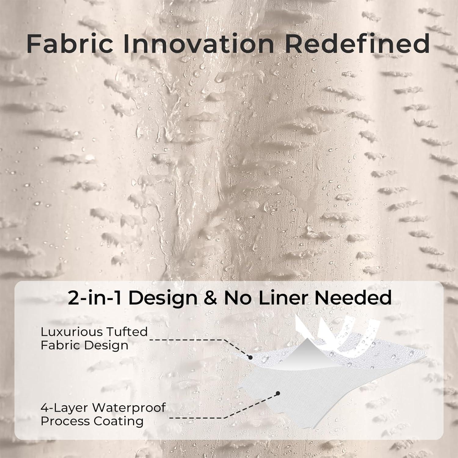 Beige Boho Shower Curtain 72 X 72 Modern Farmhouse Shower Curtain Bohemian Chic Tufted Chevron Textured Striped Minimalist Shower Curtain Woven Fabric Cute Beige/Cream Shower Curtain