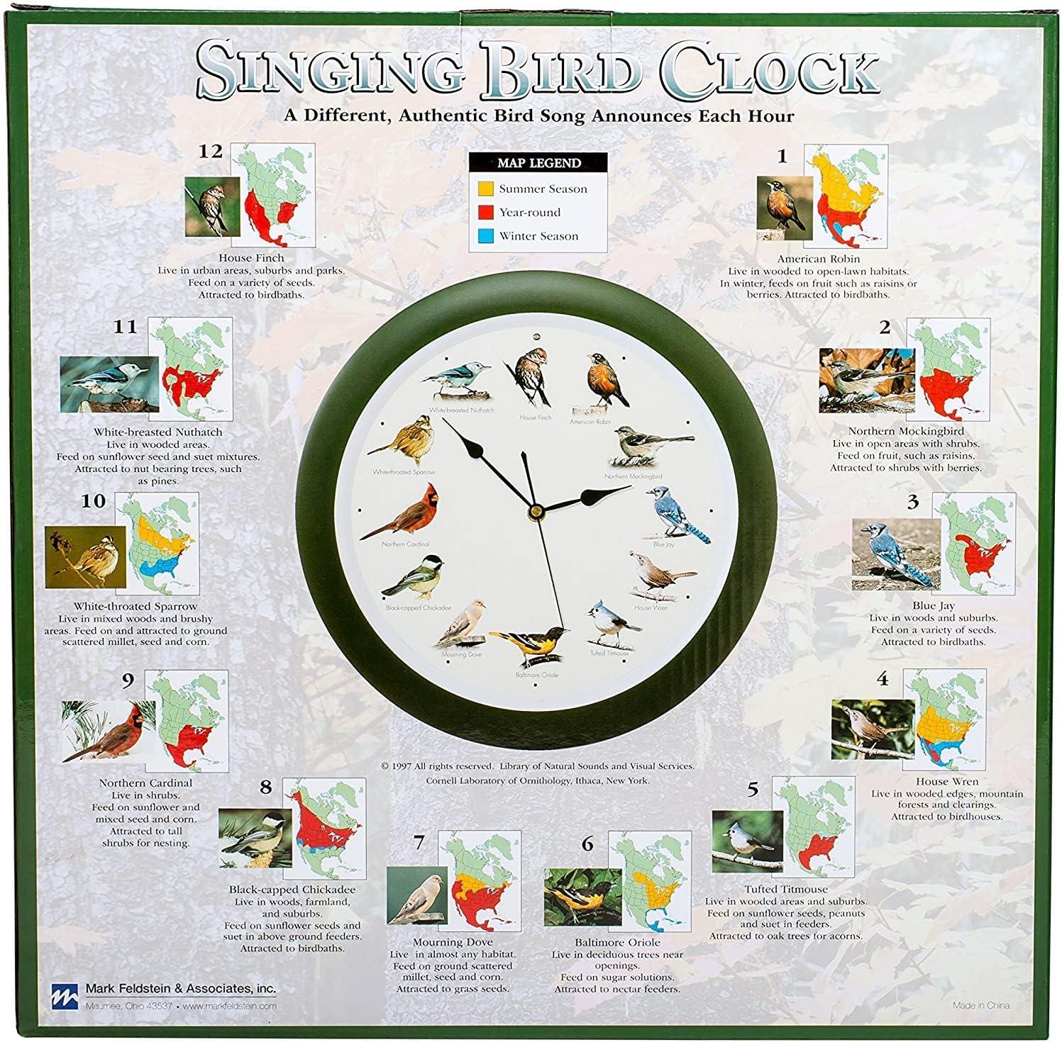 Mark Feldstein and Associates Original Singing Bird Wall Clock, 13 Inch (Black)