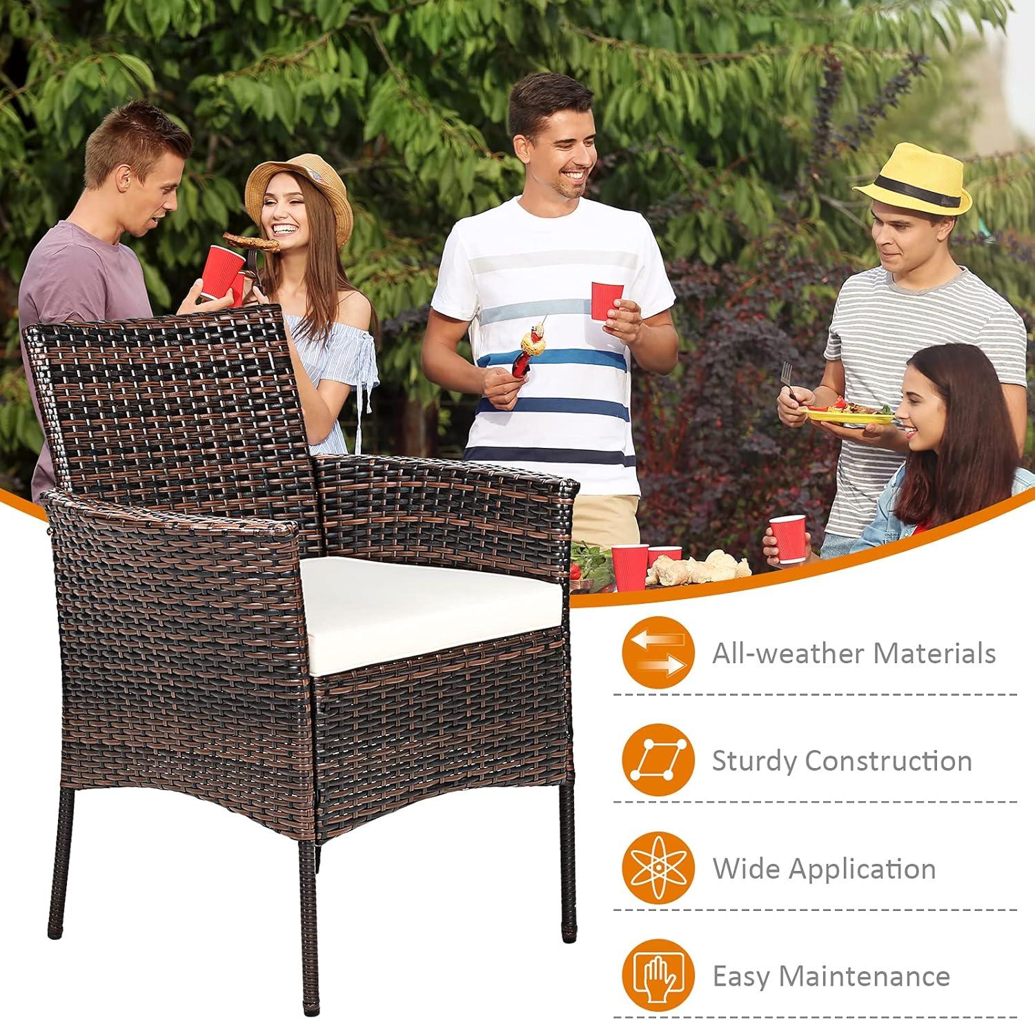 Tangkula Outdoor 2 PCS Rattan Dining Chair Patio Cushioned Arm Chair w/Zipper Brown