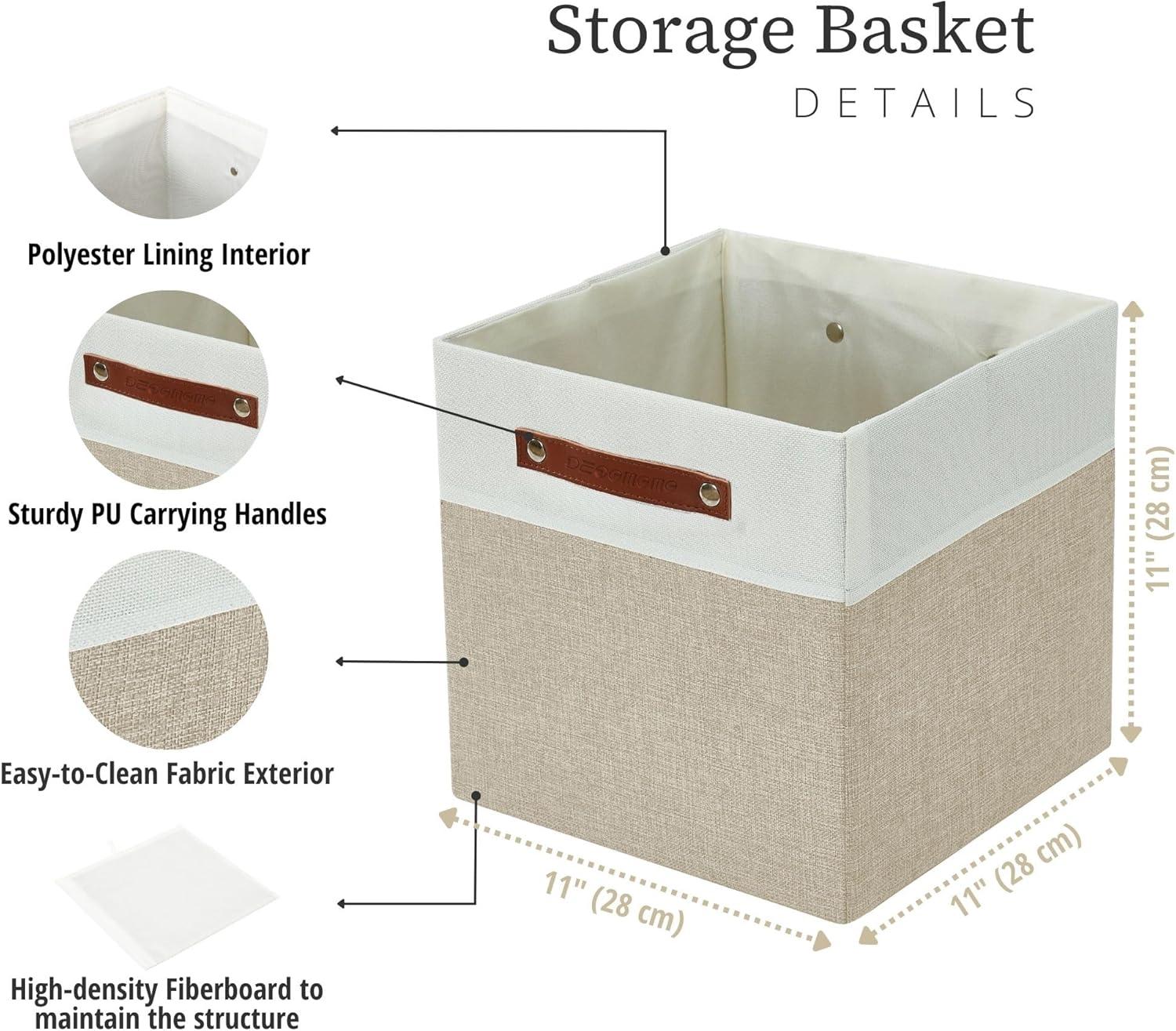 DECOMOMO Fabric Cube Storage Bins - Storage Baskets for Shelves, Cube Storage Organizer for Kallax and Cubbies (Beige & White, 11 inch Cube) - 4 Pack