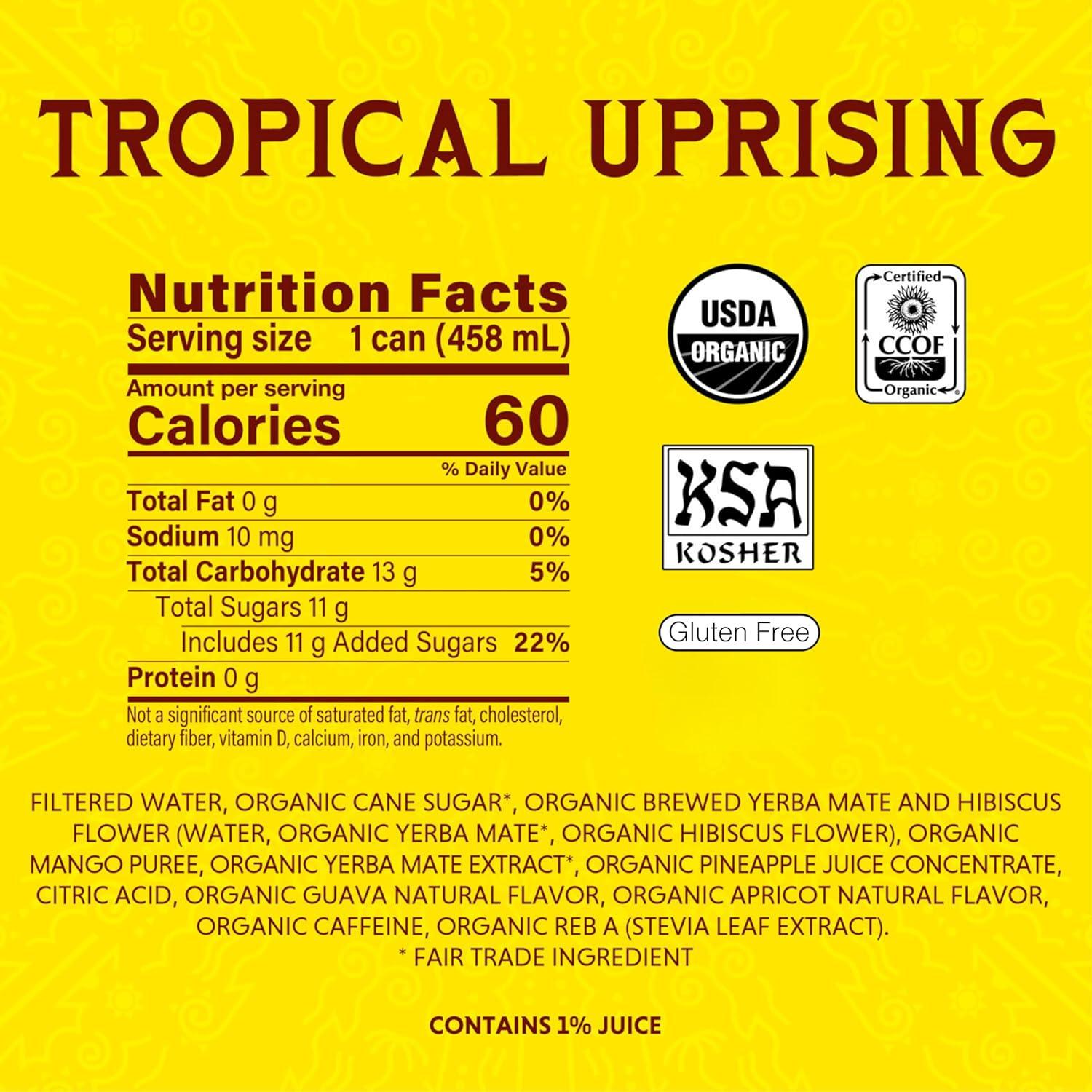 Guayaki Yerba Mate, Clean Energy Drink Alternative, Organic Tropical Uprising, 15.5oz (Pack of 12), 150mg Caffeine