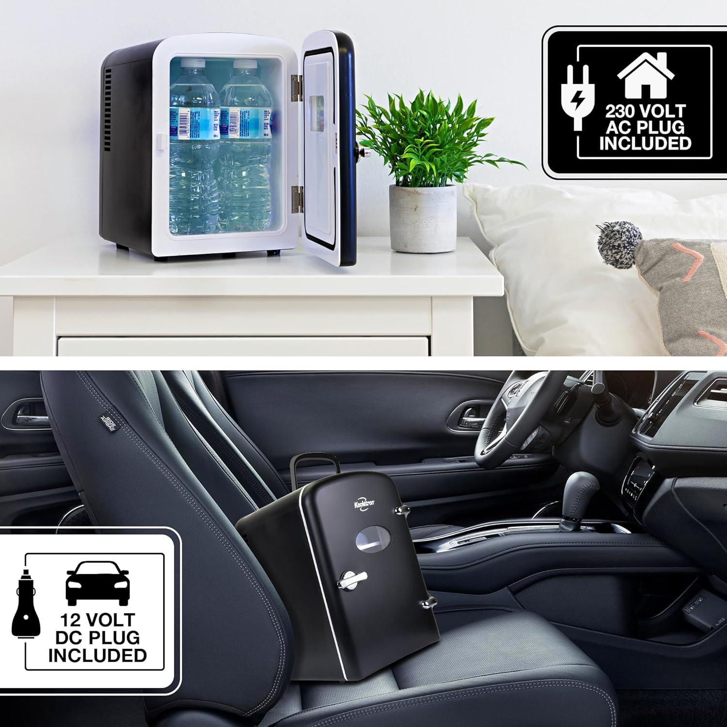 Koolatron 4L Retro Portable Mini Fridge 12V DC 110V 6 Can Cooler Black