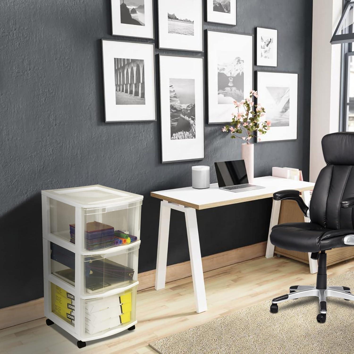 Gracious Living 3-Drawer Organizer Cart, Plastic Drawer Storage for Home or Office, White