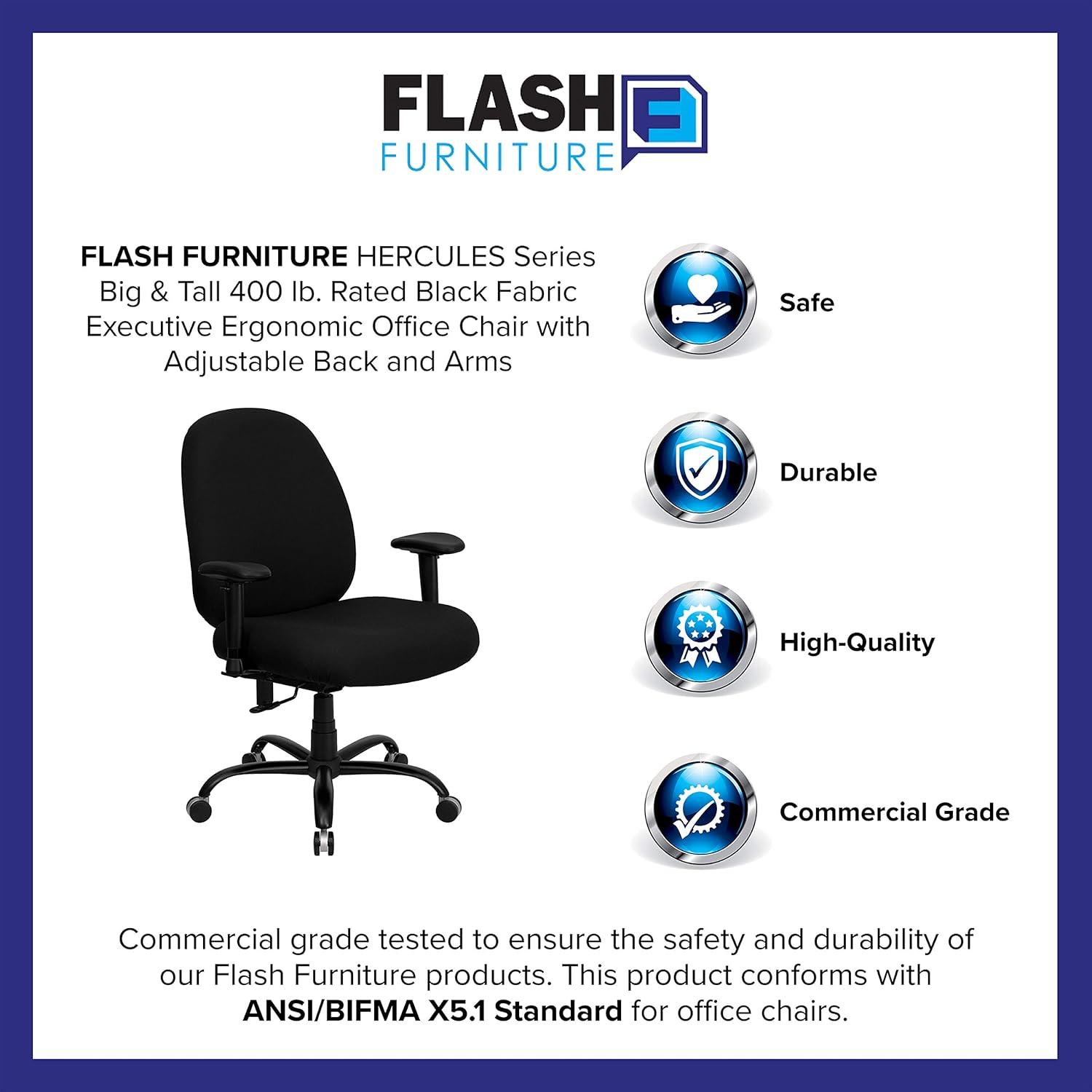 Flash Furniture HERCULES Series Big & Tall 400 lb. Rated Black Fabric Executive Ergonomic Office Chair with Adjustable Back and Arms