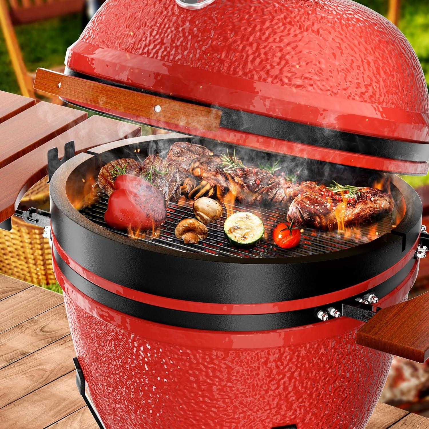 23.5-Inch Red Ceramic Charcoal Grill with Stainless Steel Grates