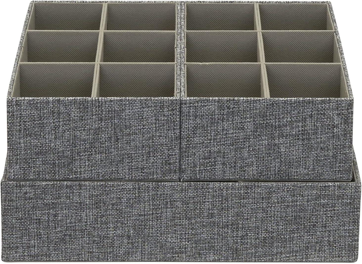 Household Essentials 3pc Drawer Organizer Set Graphite Linen: Stackable Decorative Boxes, Polyester, 12.6"x12.6" Rectangle