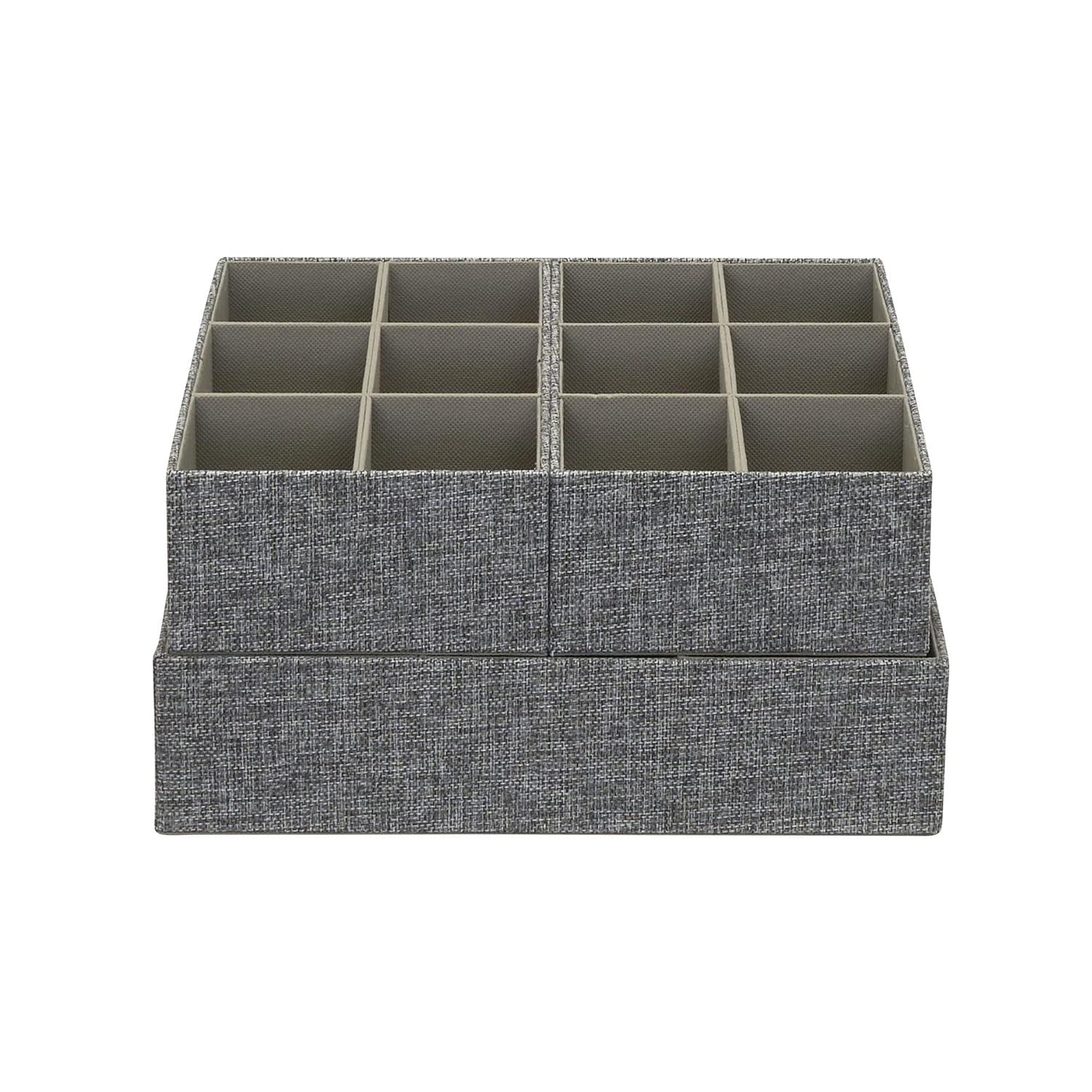 Household Essentials 3pc Drawer Organizer Set Graphite Linen: Stackable Decorative Boxes, Polyester, 12.6"x12.6" Rectangle