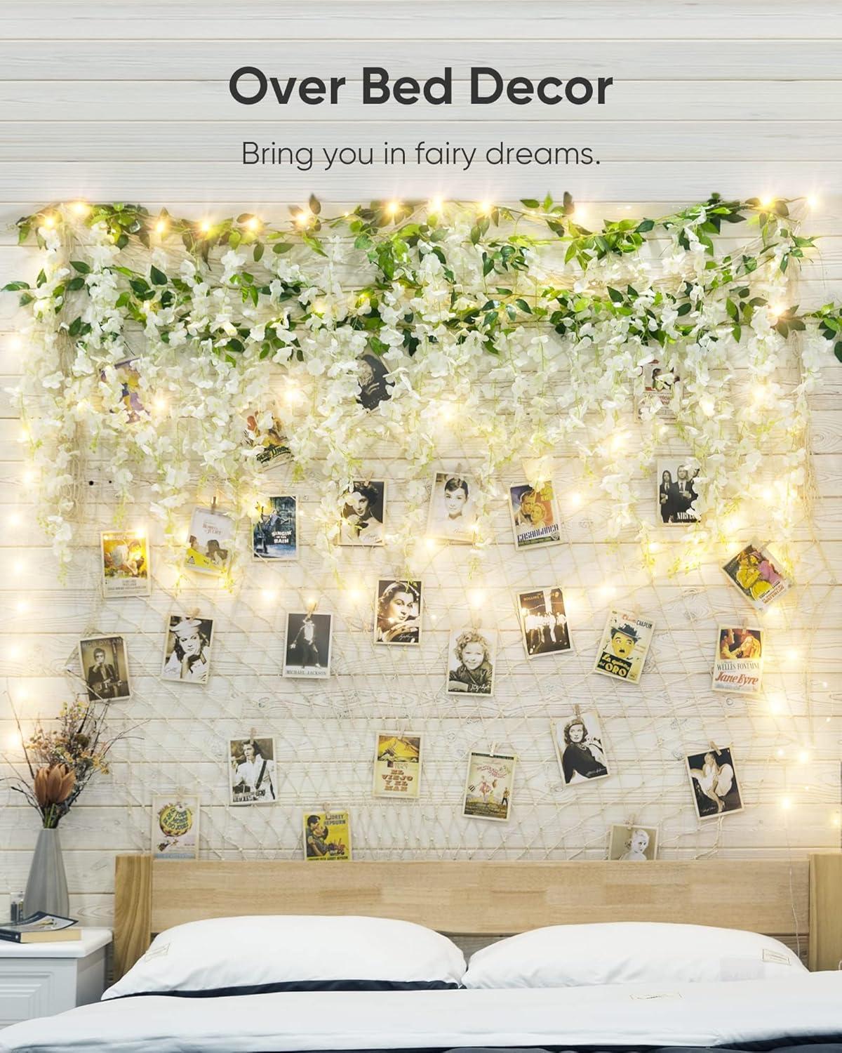 JACKYLED 40 Branches Wisteria Hanging Flowers 6 Feet Artificial White Vine Silk Wisteria Flowers Garland for Wedding Arch Party Garden Home Decor (4 Packs)