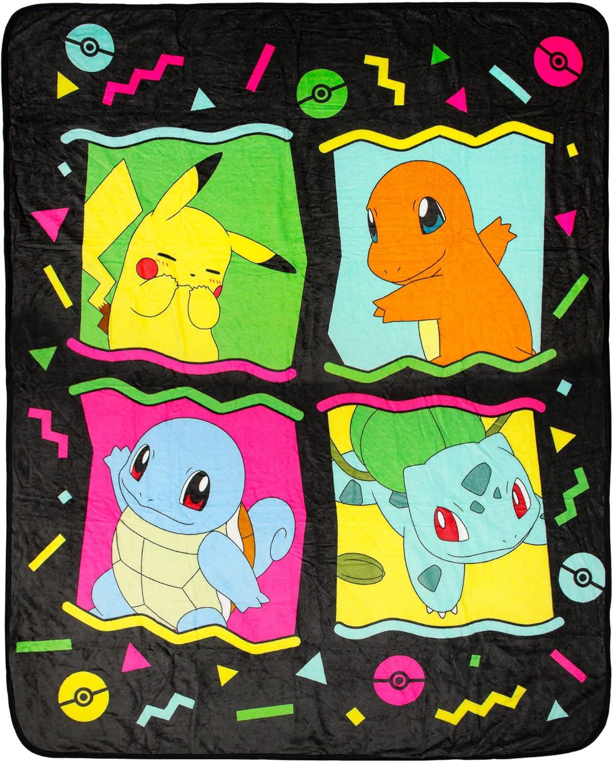 Pokemon 90's Character Box Design Gaming Plush Throw Blanket 46' x 60' Multicoloured