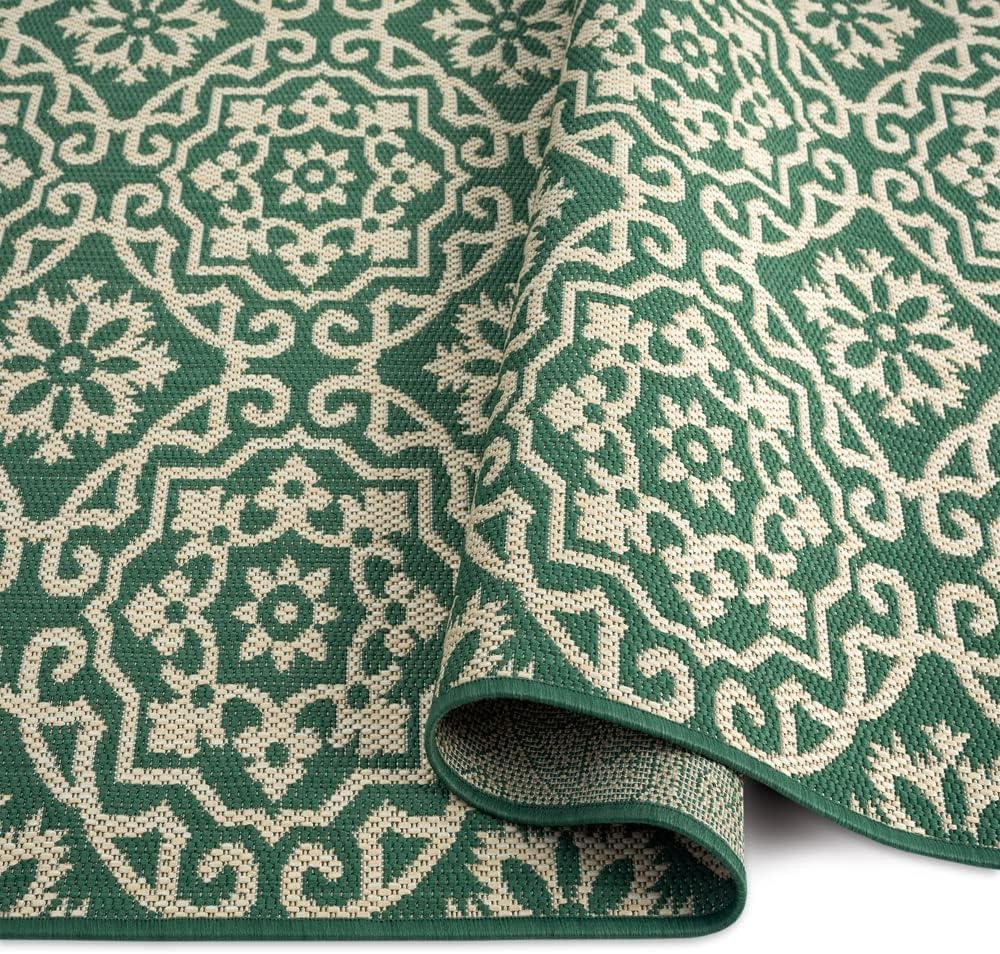 NICOLE MILLER NEW YORK Patio Country Danica Geometric Indoor/Outdoor Area Rug, Green/Beige