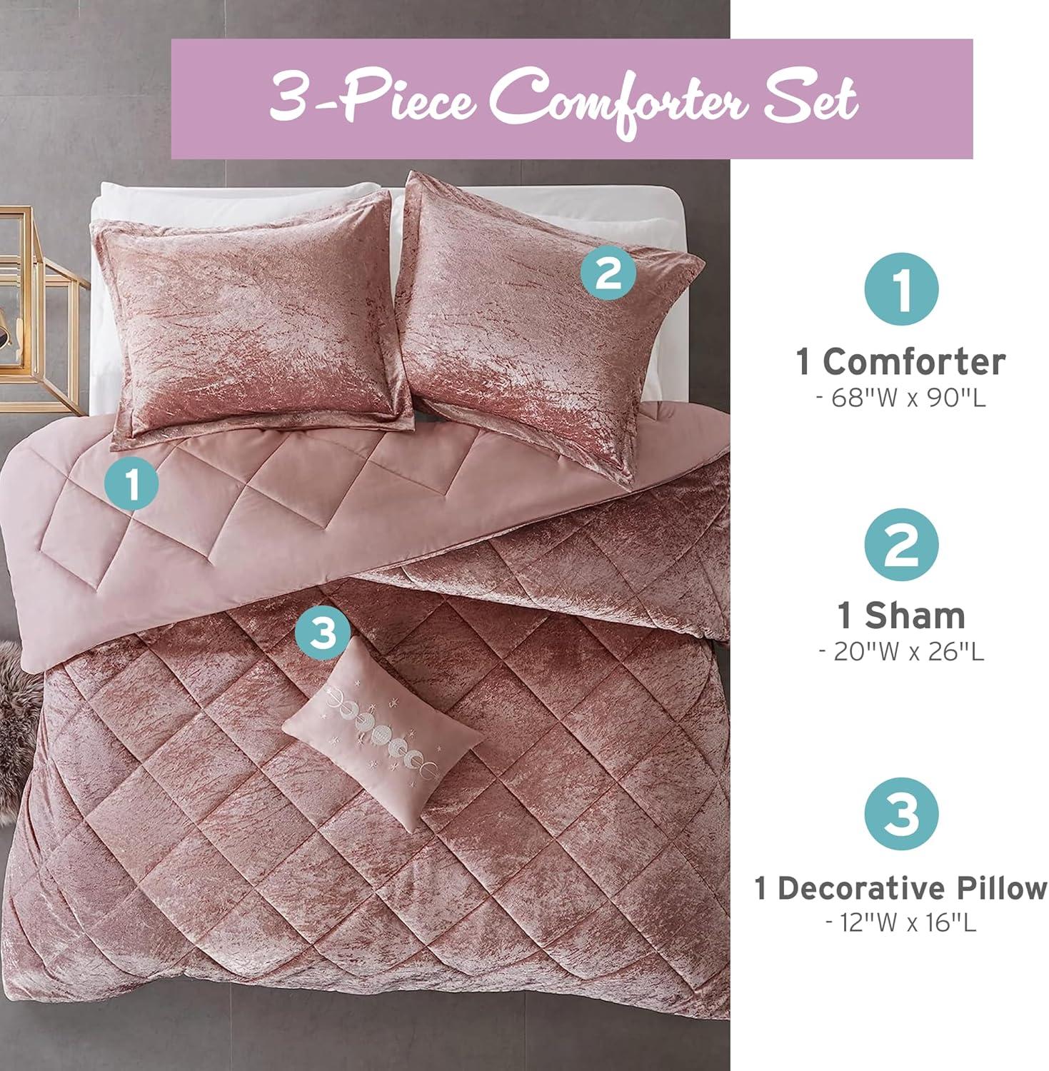 Felicia Crushed Velvet Comforter Set with Throw Pillow