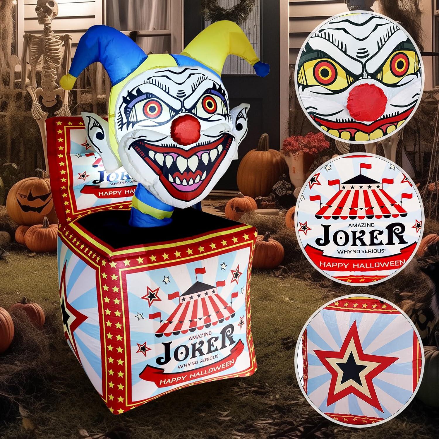 5 Ft Bright White Inflatable Halloween Clown Box with LED Light