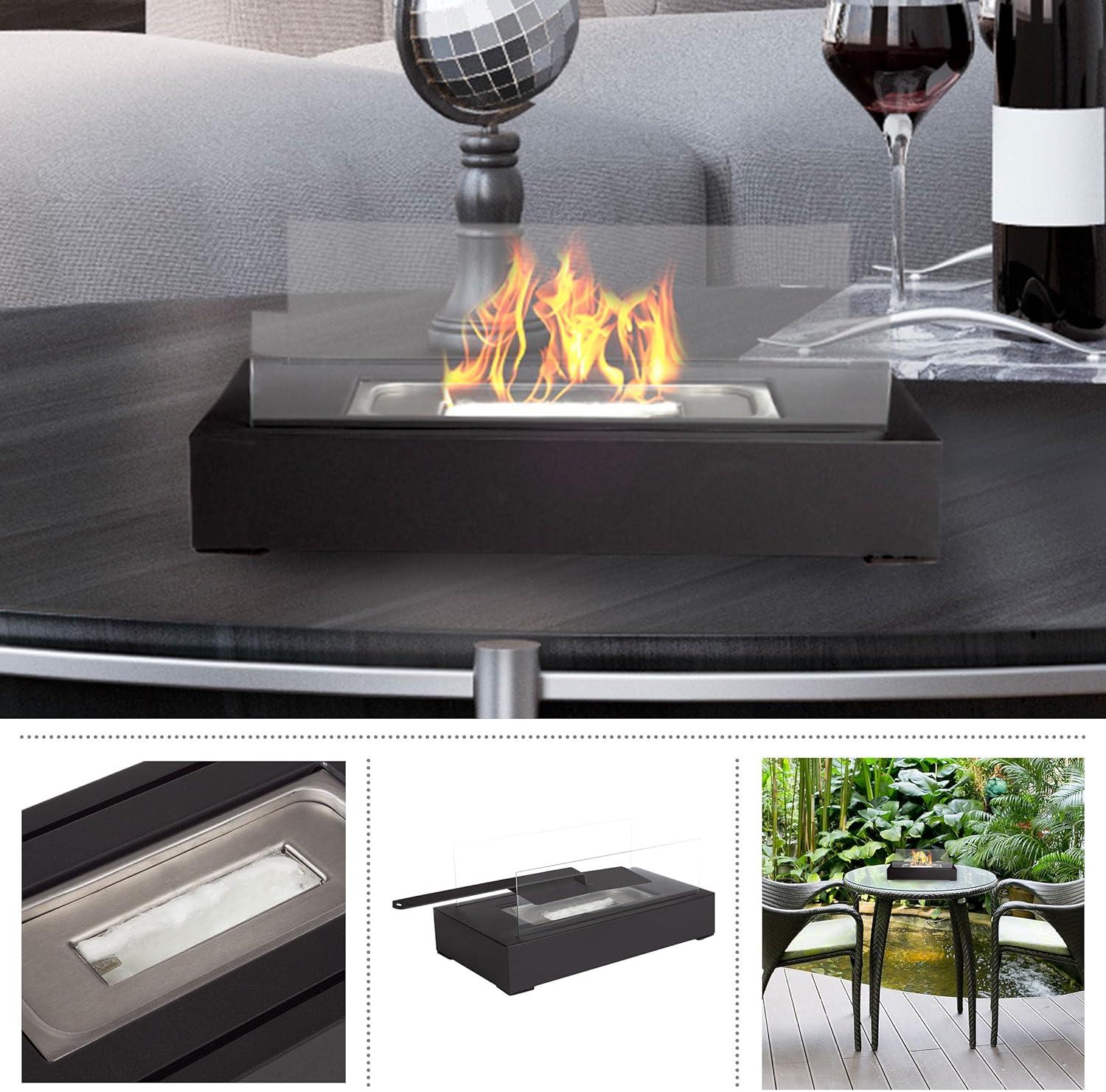 Northwest 2-Pack Rectangular Indoor or Outdoor Ventless Bio Ethanol Tabletop Fireplace, Black