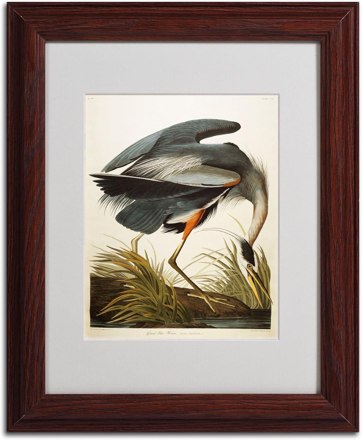 Great Blue Heron Framed Canvas Art with Dark Wood Frame