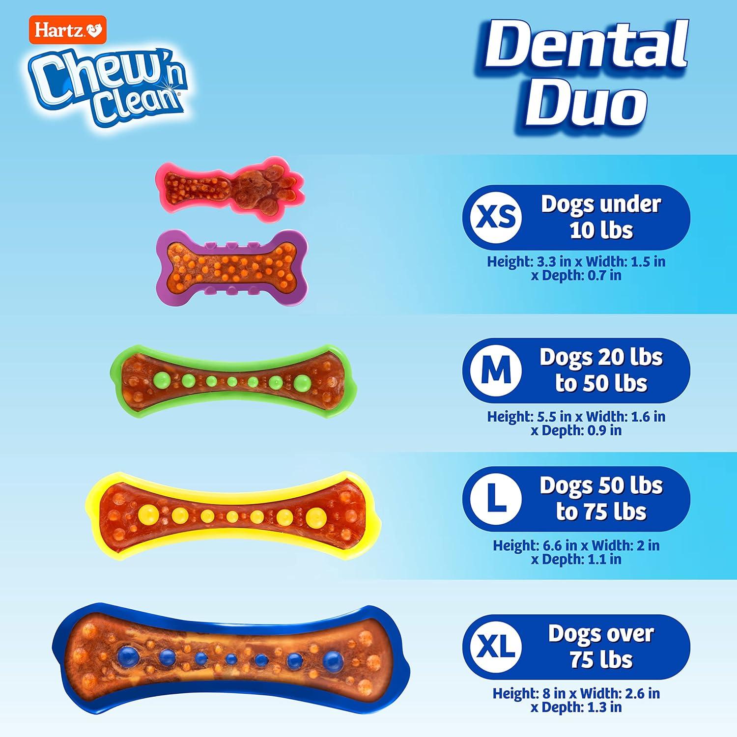 Hartz Chew 'n Clean Medium Dental Duo Dog Chew Toy and Bacon Flavored Treat in One, 3 Pack