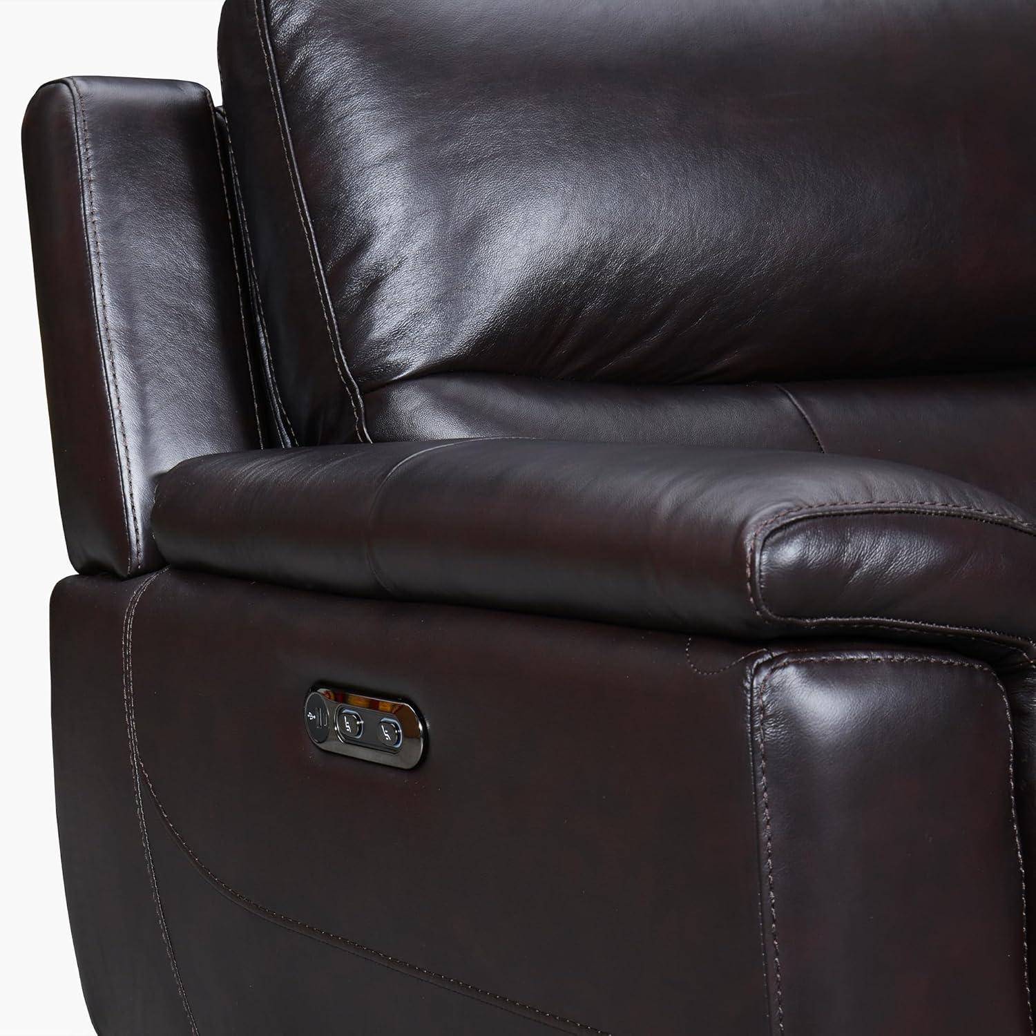 Armen Living Lizette 40" Leather Power Recliner with USB in Brown