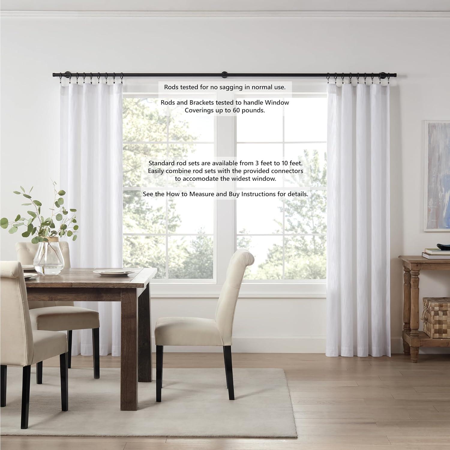 Cambria® Designer Series - Premium 4.5 foot Custom Curtain Rod - 1-1/8 inch Large Diameter - Non-Adjustable for a Seamless Look - Premium Designer Brackets and End Caps - Satin Black Finish